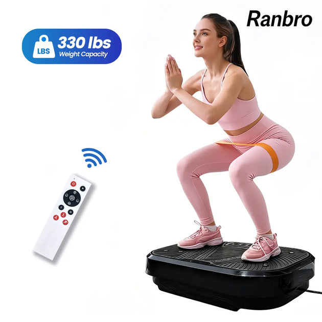 Ranbro Vibration Plate Exercise Machine, No-Assembly 330Lbs Capacity Portable Whole Body Workout Platform with 120 Speed Levels, Aerobic Fitness Vibrating Plate with Resistance Bands & Remote, Quiet Home Gym Summervibes